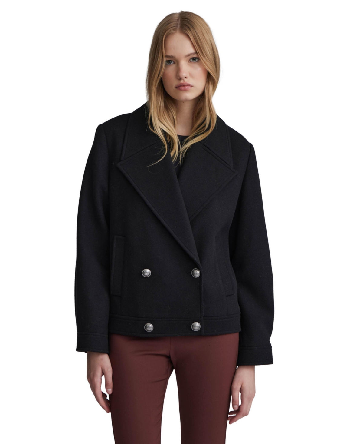 Nvlt Women's Textured Wool Retro Pea Coat - Black