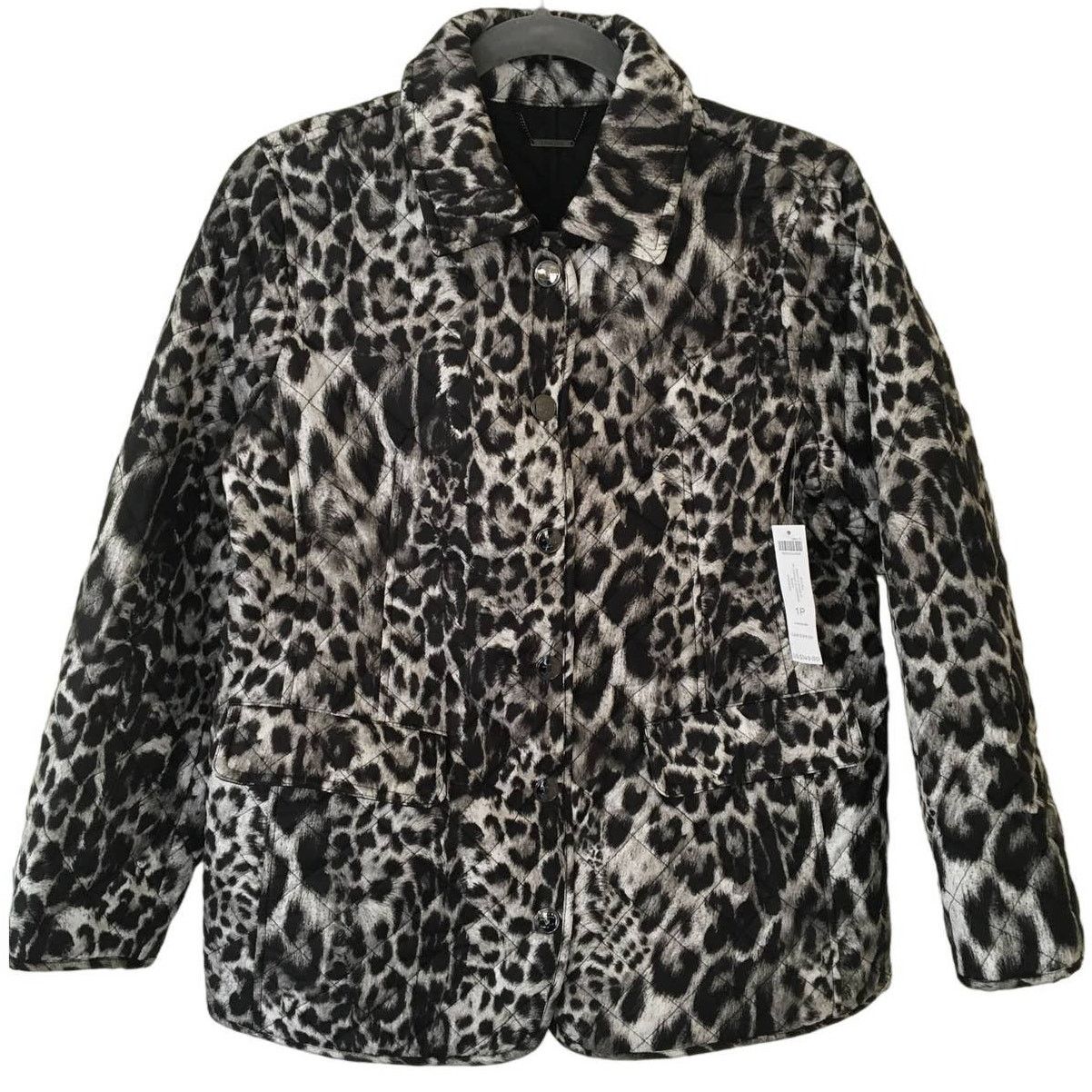 Nwt, Chico'S 1P, Medium, 8P Quilted Snow LeopArd JAcket in BlAck, Women's