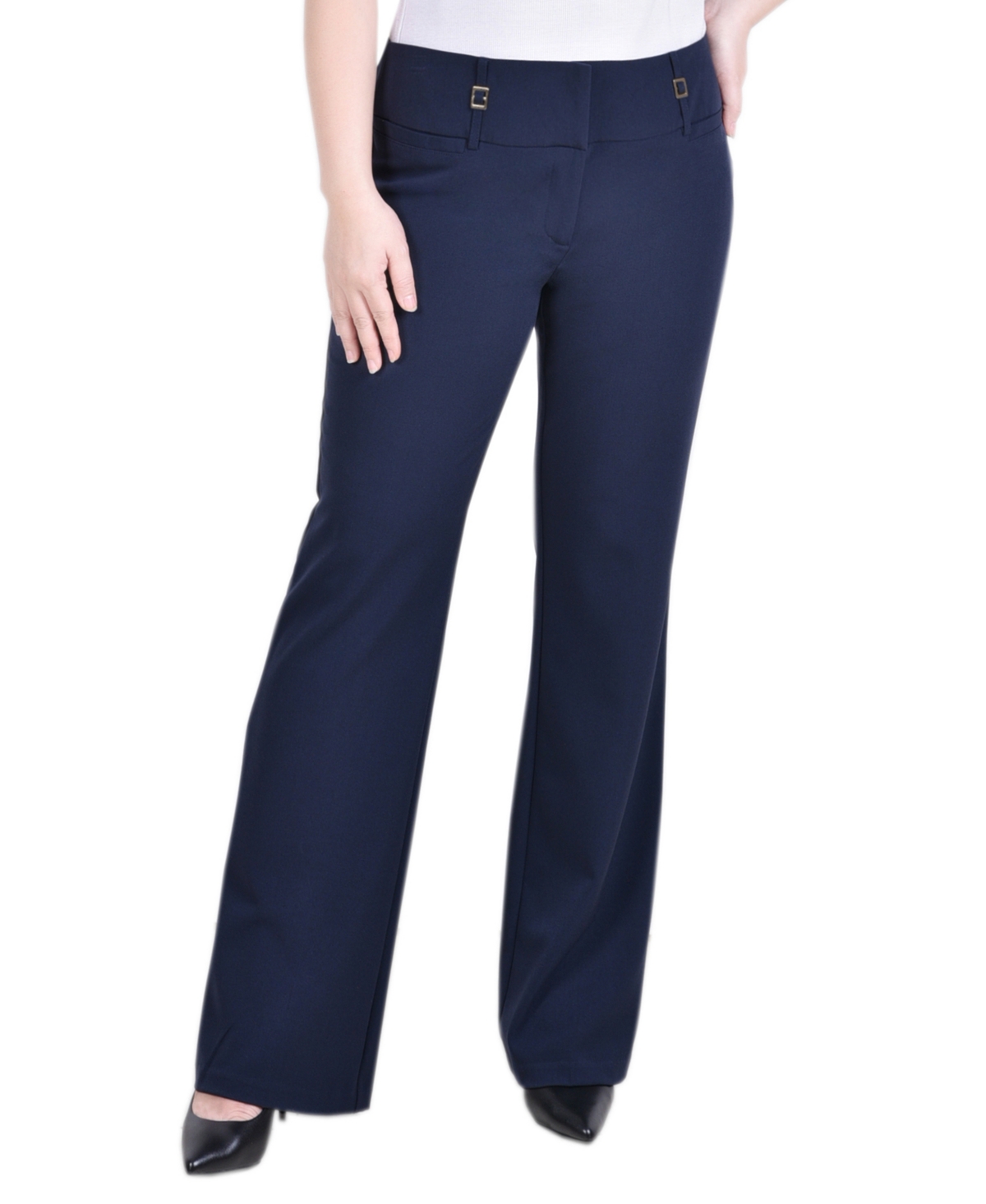 Ny Collection Petite Wide Waist Stretch Bootcut Pants - Navy