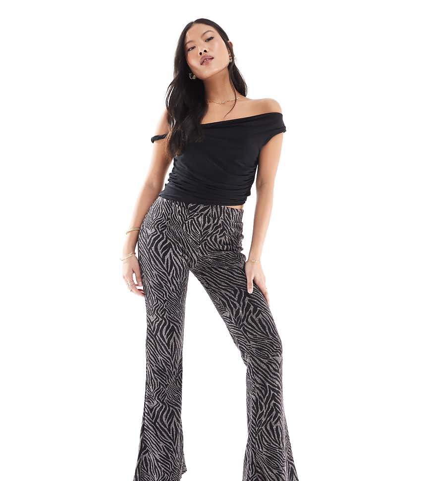 ONLY Petite flared glitter pants in black