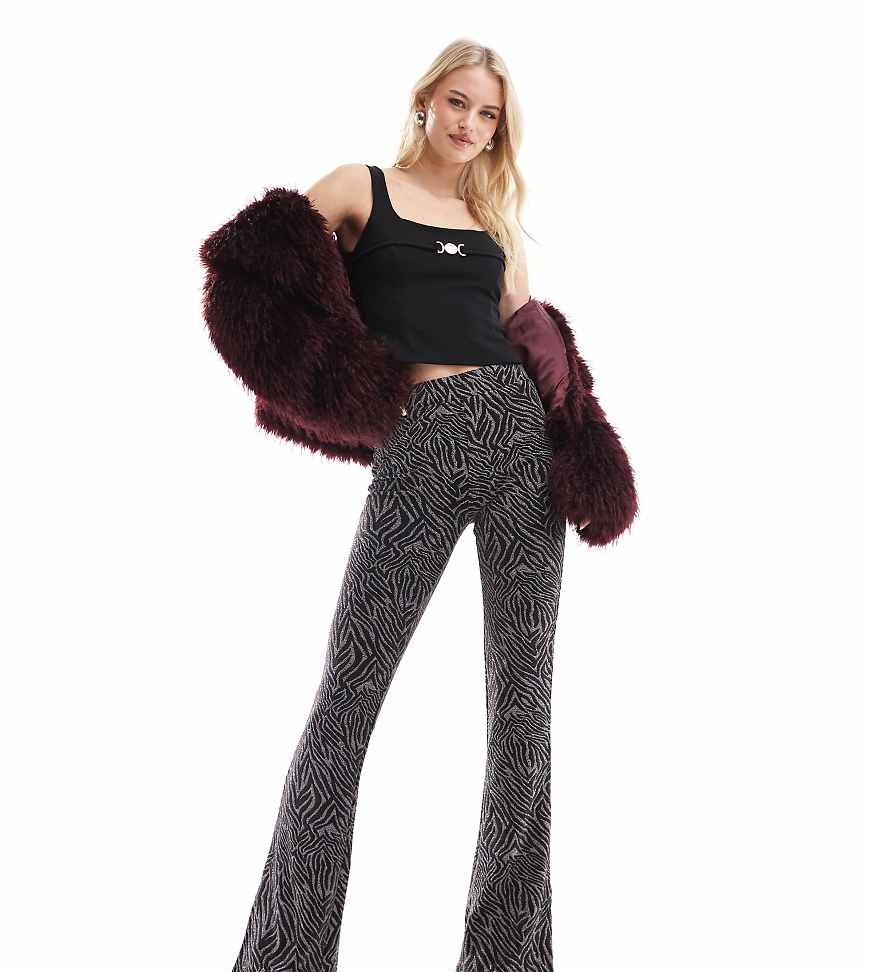 ONLY Tall flared glitter pants in black