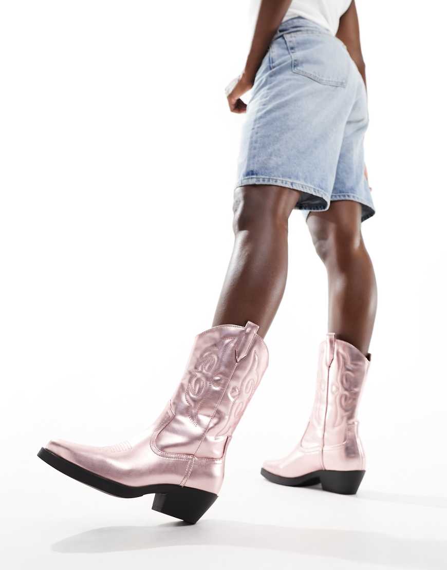 ONLY heeled western boots in metallic pink