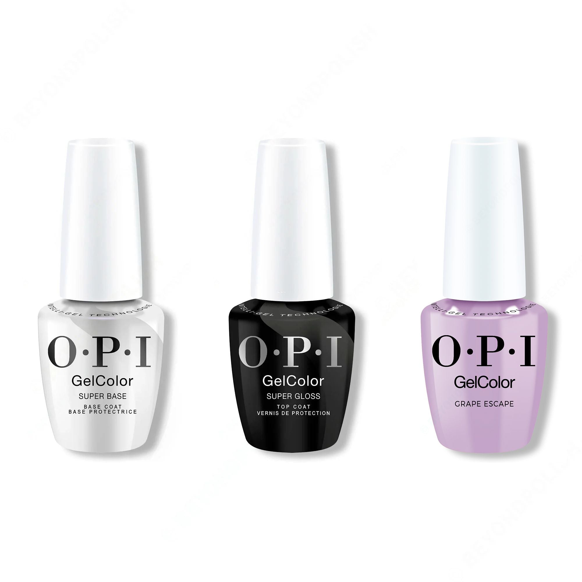 OPI Gel Color Intelli-Gel Combo - Super Base Coat, Super Gloss Top Coat & Grape Escape