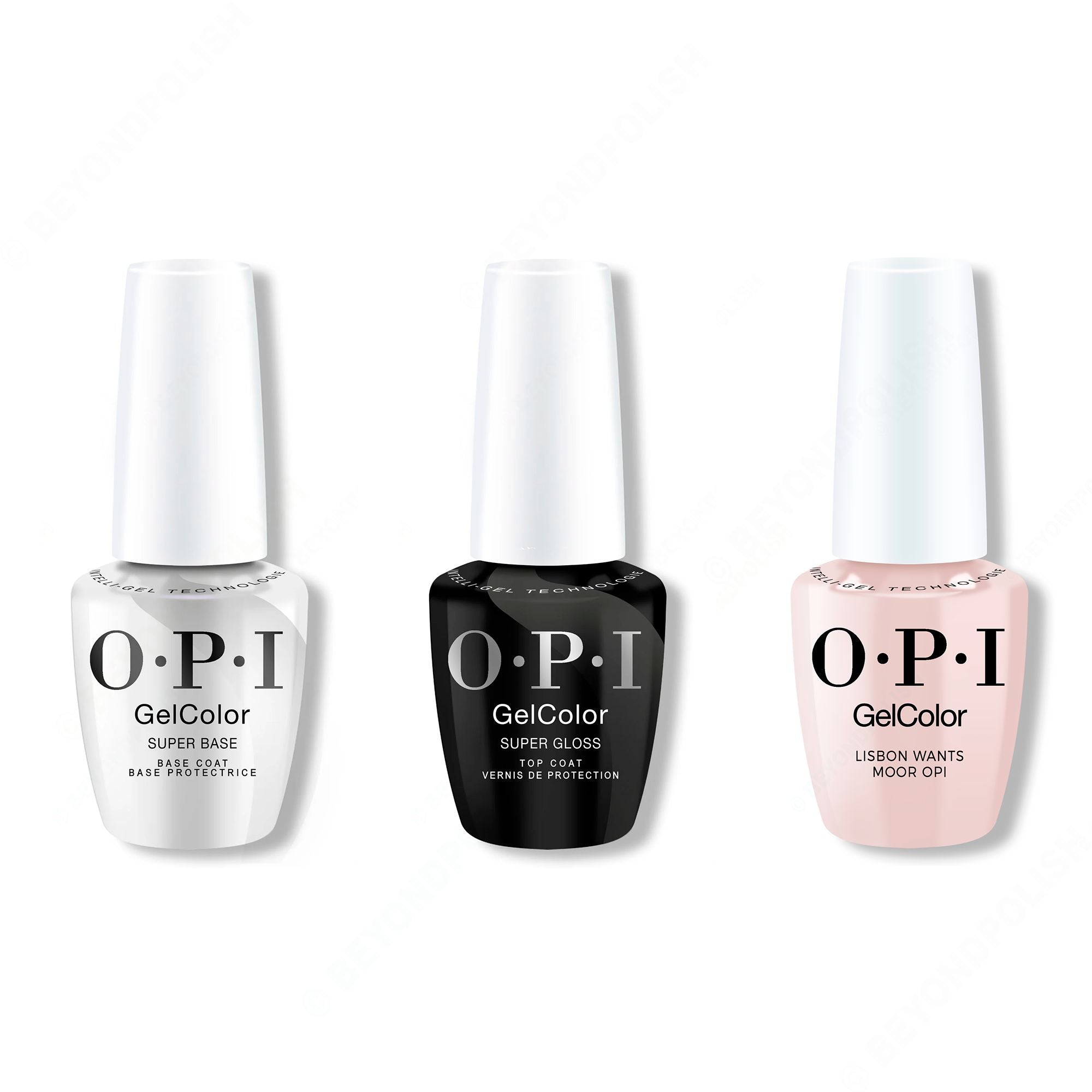 OPI Gel Color Intelli-Gel Combo - Super Base Coat, Super Gloss Top Coat & Lisbon Wants Moor OPI