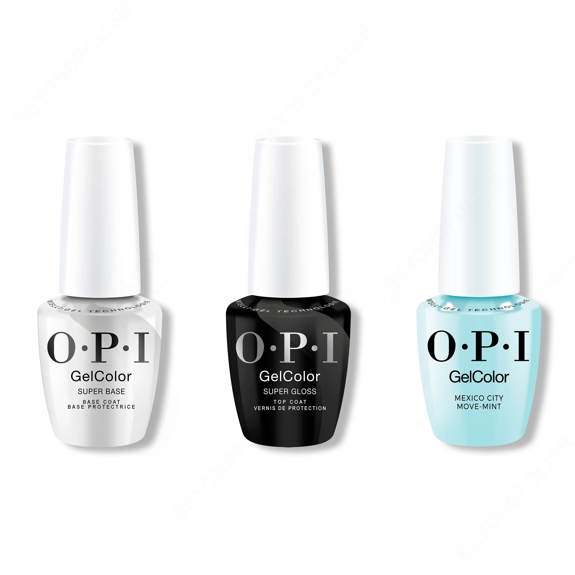 OPI Gel Color Intelli-Gel Combo - Super Base Coat, Super Gloss Top Coat & Mexico City Move-mint