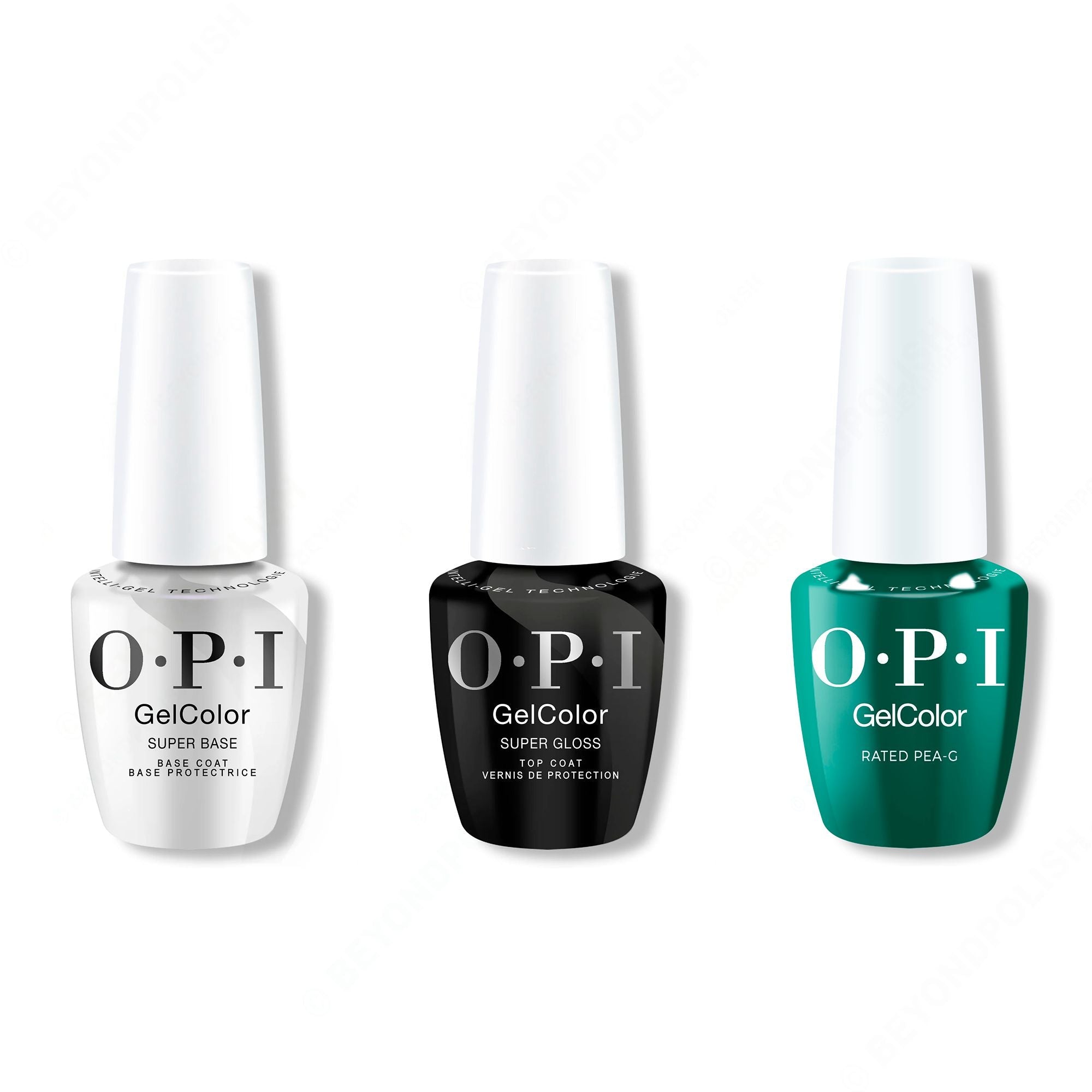 OPI Gel Color Intelli-Gel Combo - Super Base Coat, Super Gloss Top Coat & Rated Pea-G