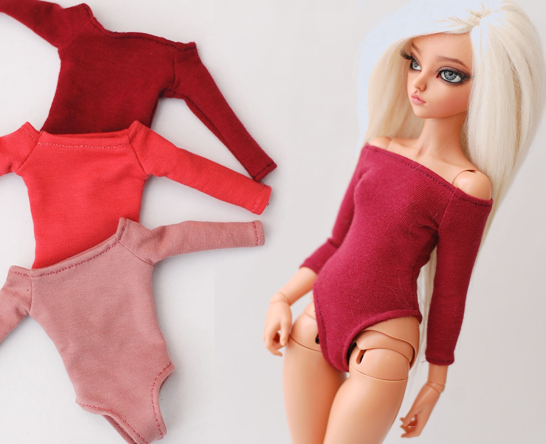 Off-Shoulder Bodysuit Plain For 1/4 Scale Msd Minifee Fr16 Modsdoll Tonner Numina Red