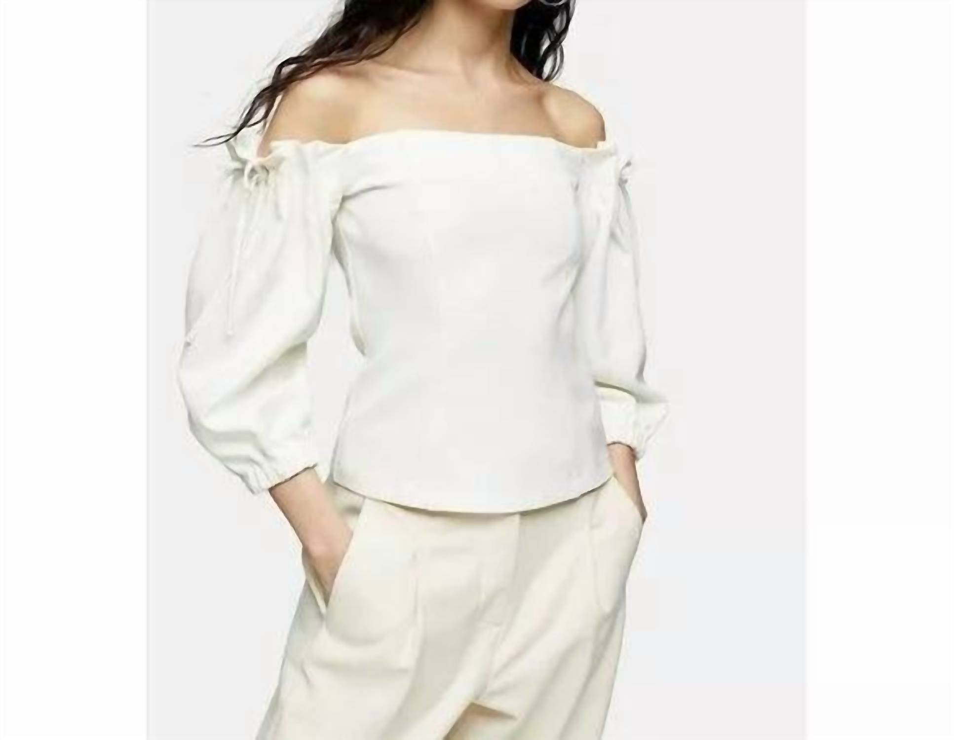 Off The Shoulder Tie Bardot Crepe Top In White