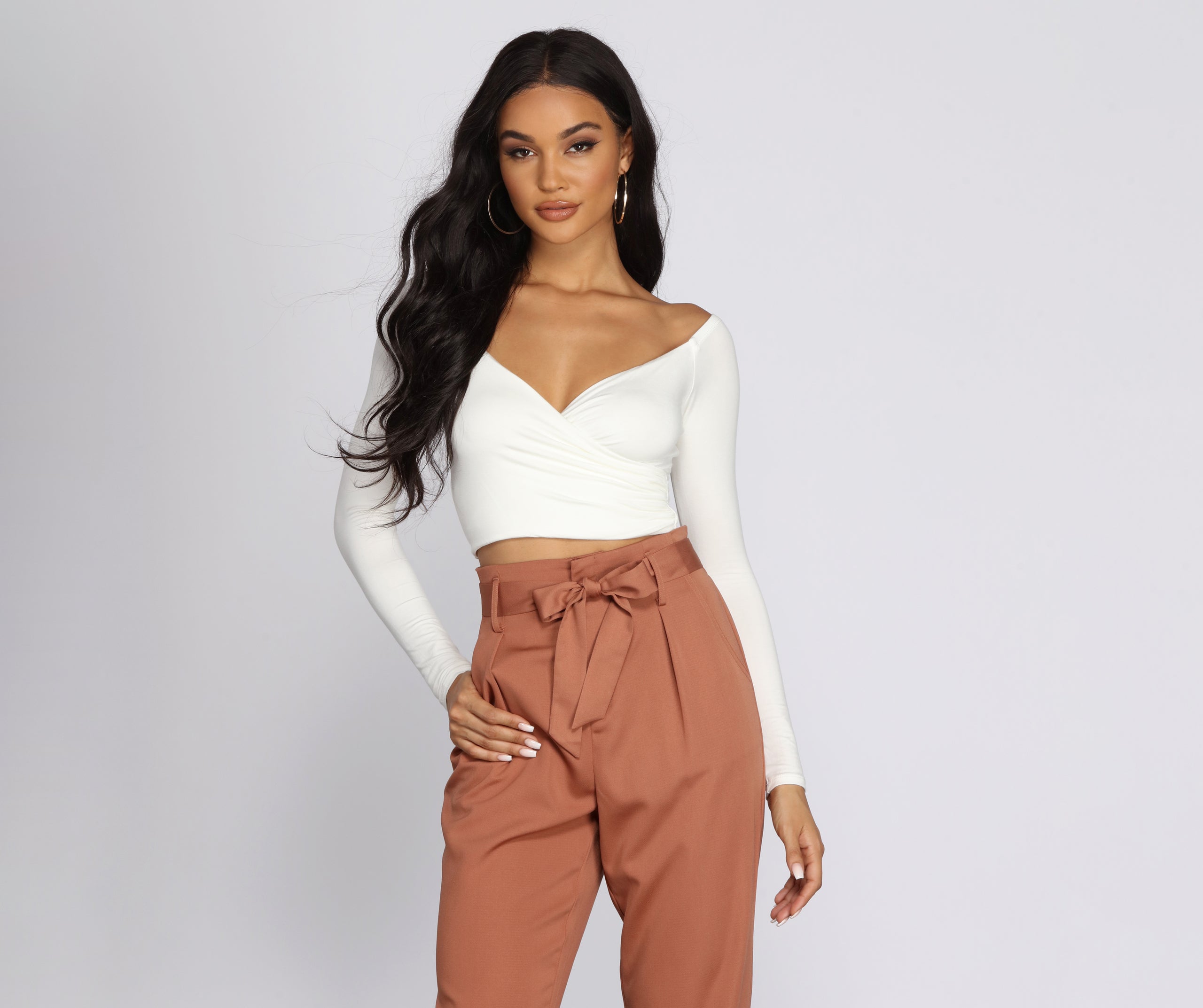 Off The Shoulder Wrap Front Crop Top