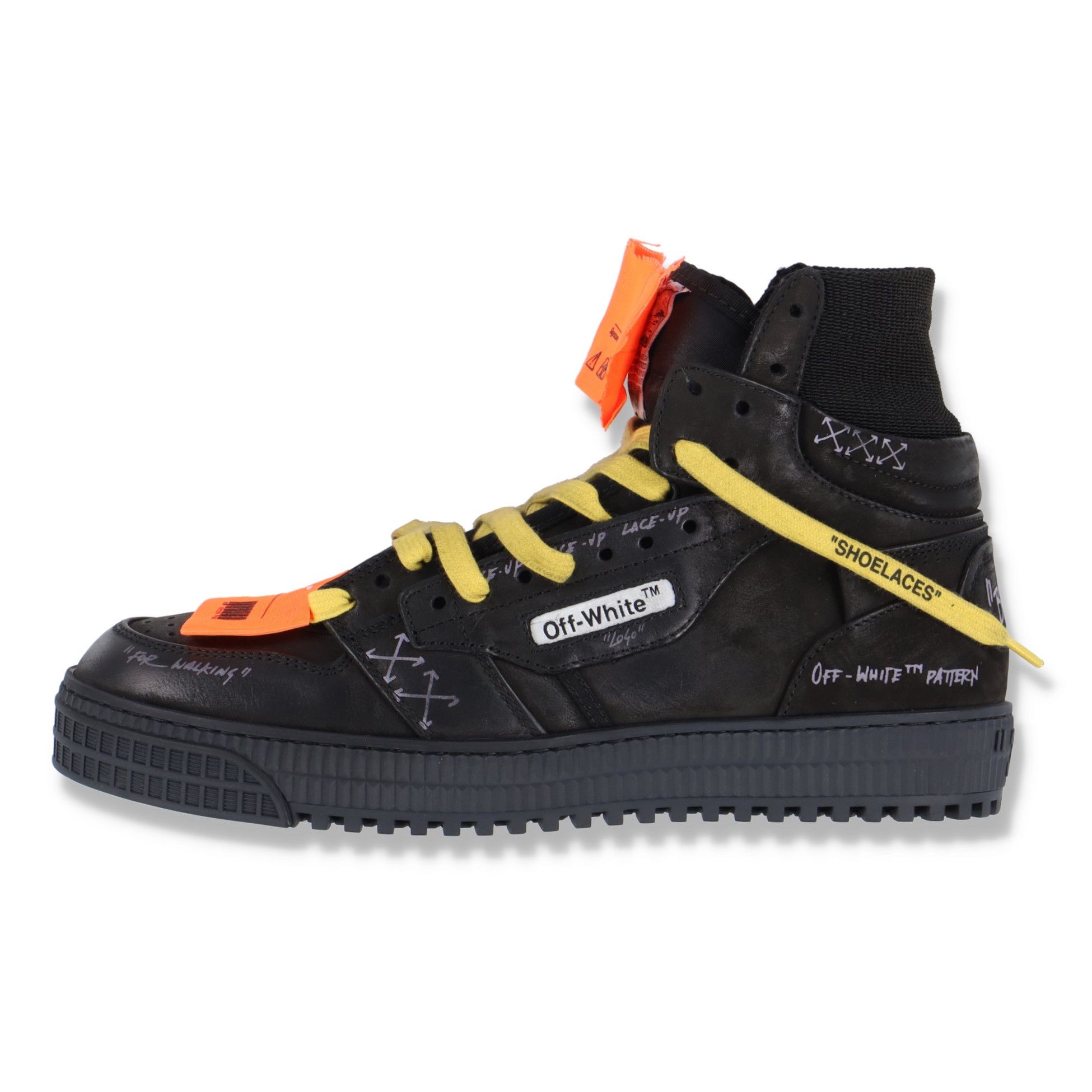 Off White Black Leather Logo Off Court 3.0 Hi-Top Trainers Shoes, Women's (Size 10)