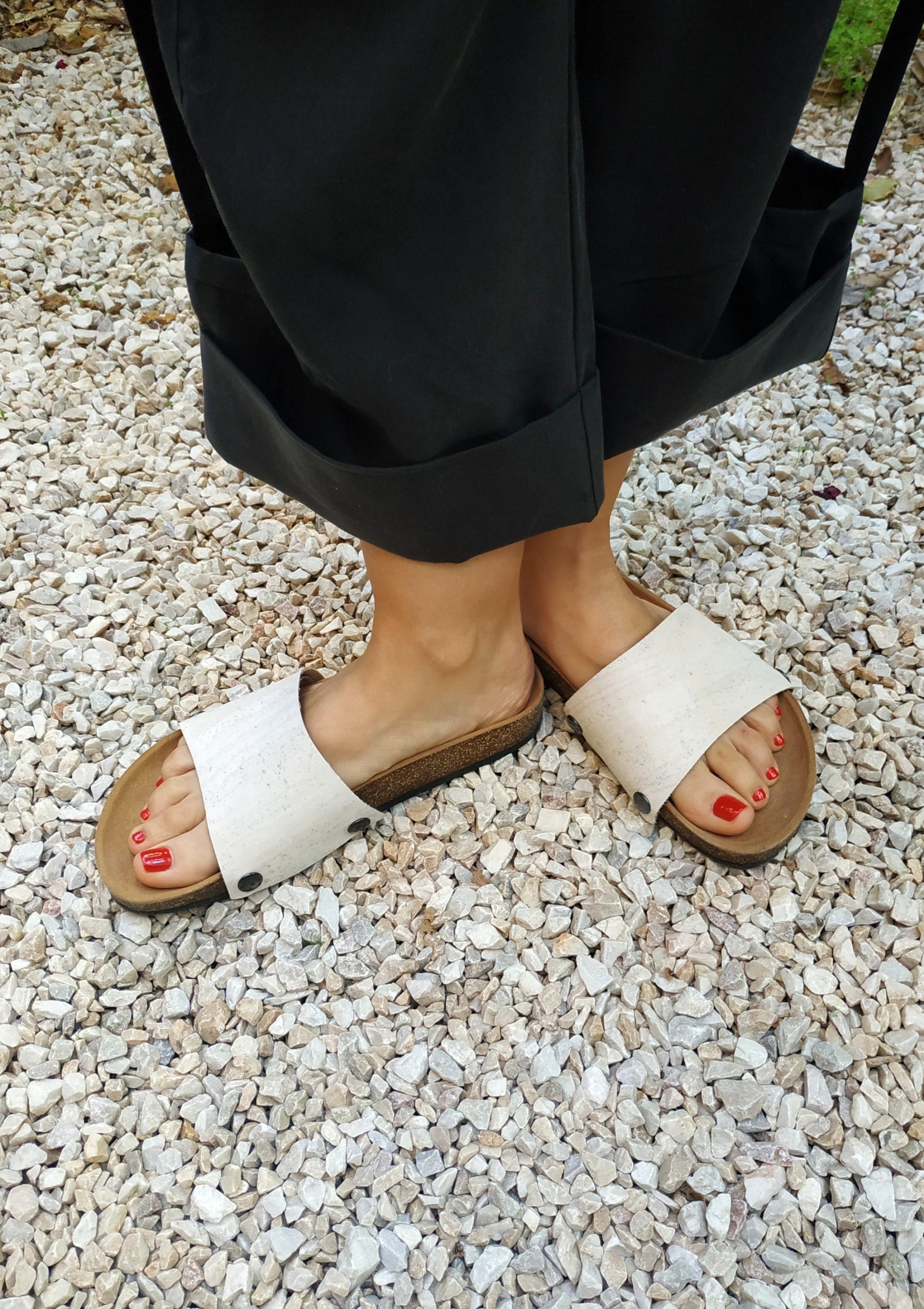 Off White Covers For The "Ethical Magic Sliders' Made Of Cork Fabric Your Upcycled Sandals