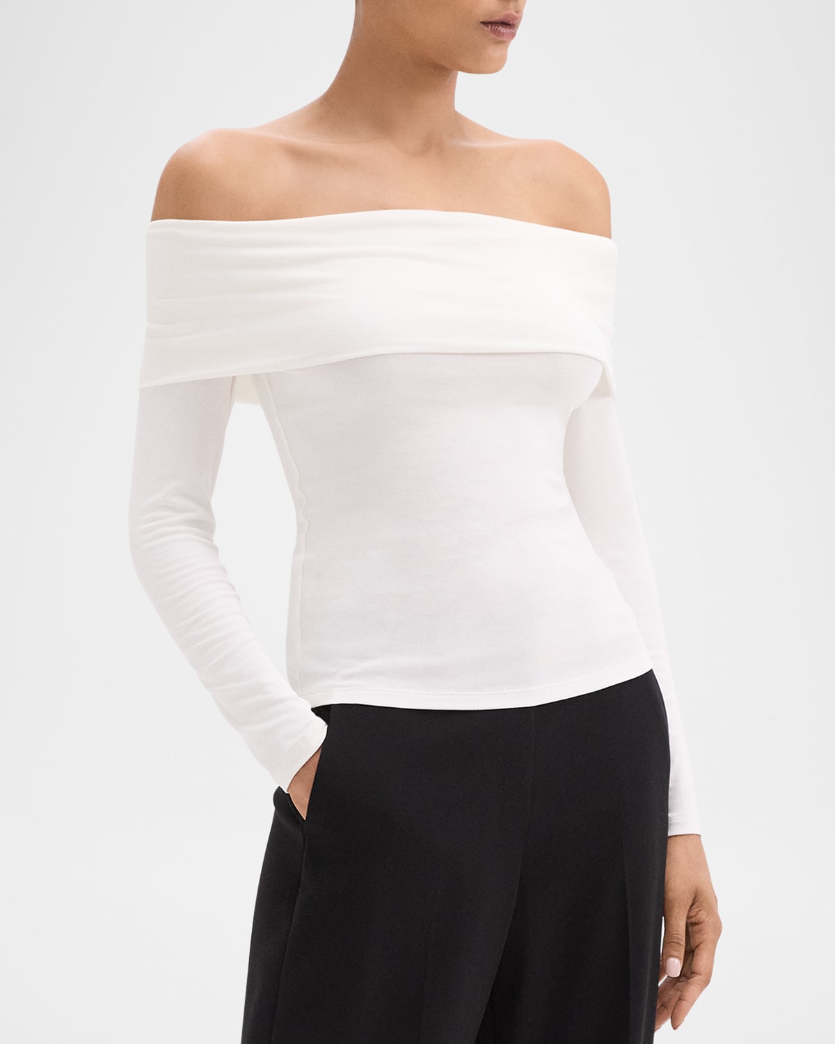 Off-the-Shoulder Ribbed Long-Sleeve Top