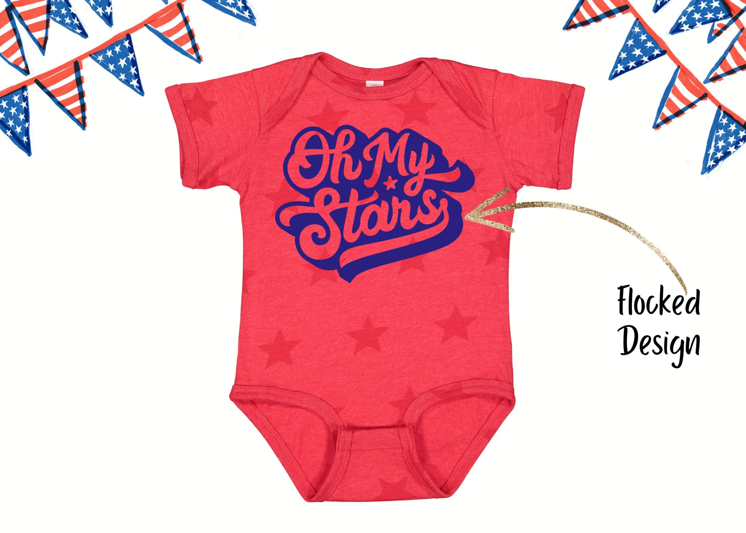 Oh My Stars, Funny Baby Infant Retro 4Th Of July Shirt, Shirt With Matching Sibling Romper Bodysuit, Red Cute Fun, Blue Glitter Stars