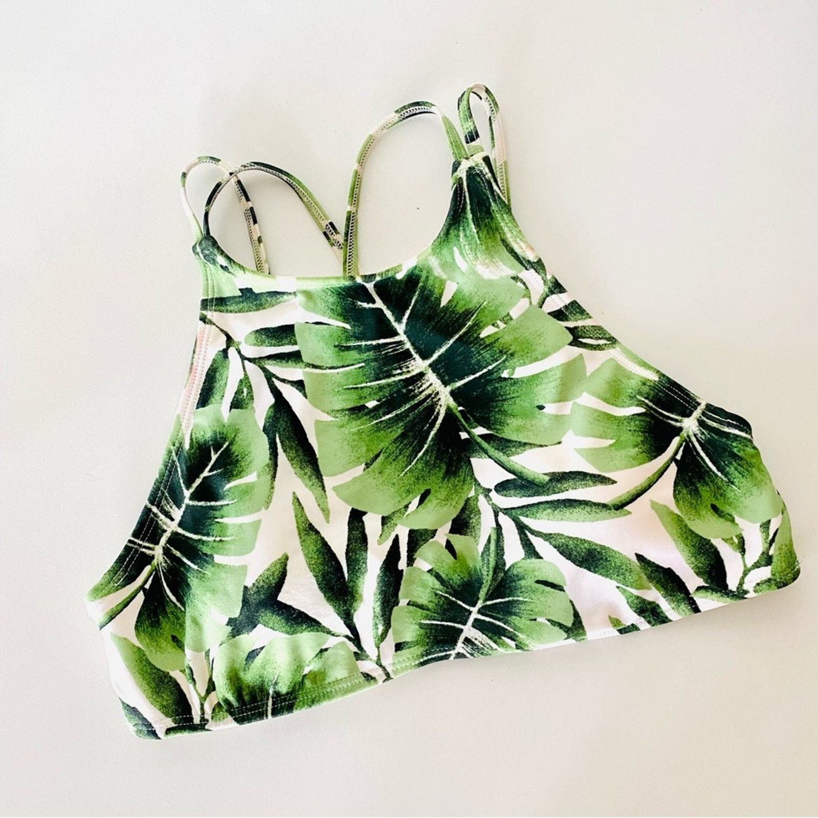 Old Navy Green White Tropical Print Bikini Swimsuit Crop Top, Women's