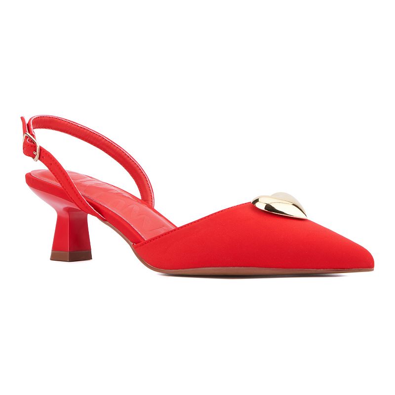 Olivia Miller Mystic Women's Heart Accent Slingback Kitten Heels, Size: 7, Red