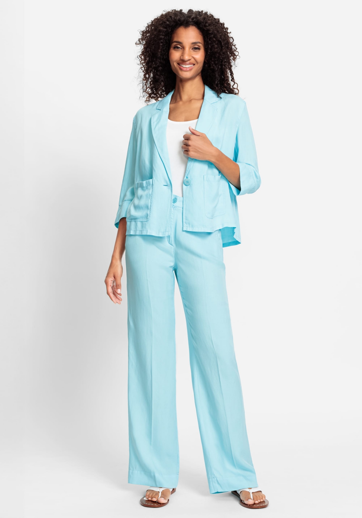 Olsen Women's Linen Blend Cropped Blazer - Light turquoise