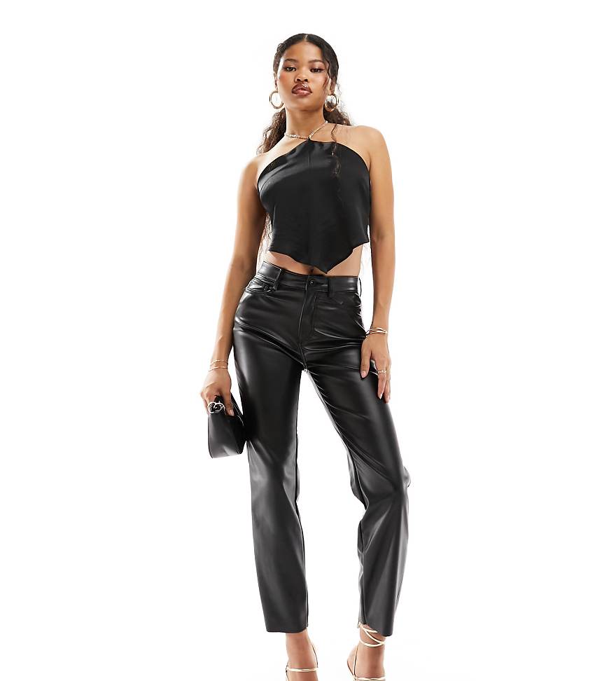 Only Petite Emily faux leather ankle pants in black