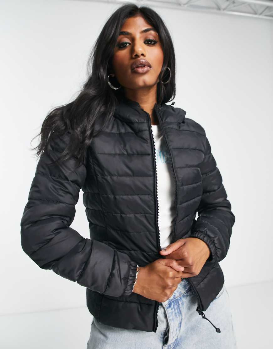 Only padded jacket with hood in black