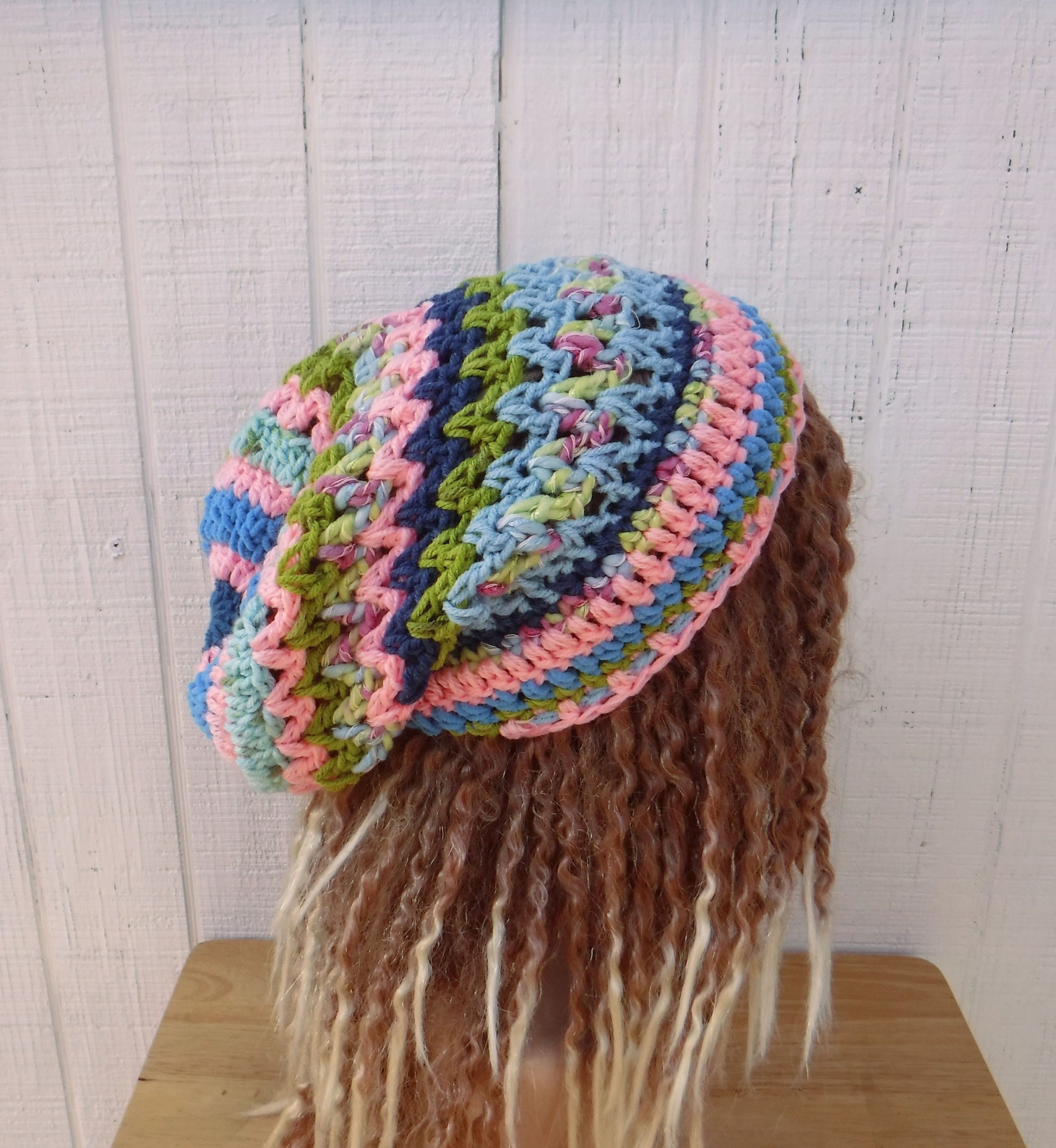 Ooak Retro Hippie Slouchy Beanie Women/Patchwork Smaller Dread Tam Hat/Dreadlocks Hat/Vibes Of Spring Beanie/Slouchy Hat Women