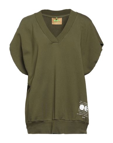 Oof Woman Sweatshirt Military green Size S Cotton