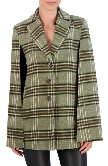 Ookie & Lala Plaid Cape Coat in Olive/Black at Nordstrom Rack, Size Medium