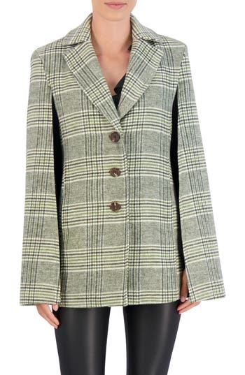 Ookie & Lala Plaid Cape Coat in Olive/White at Nordstrom Rack, Size X-Large