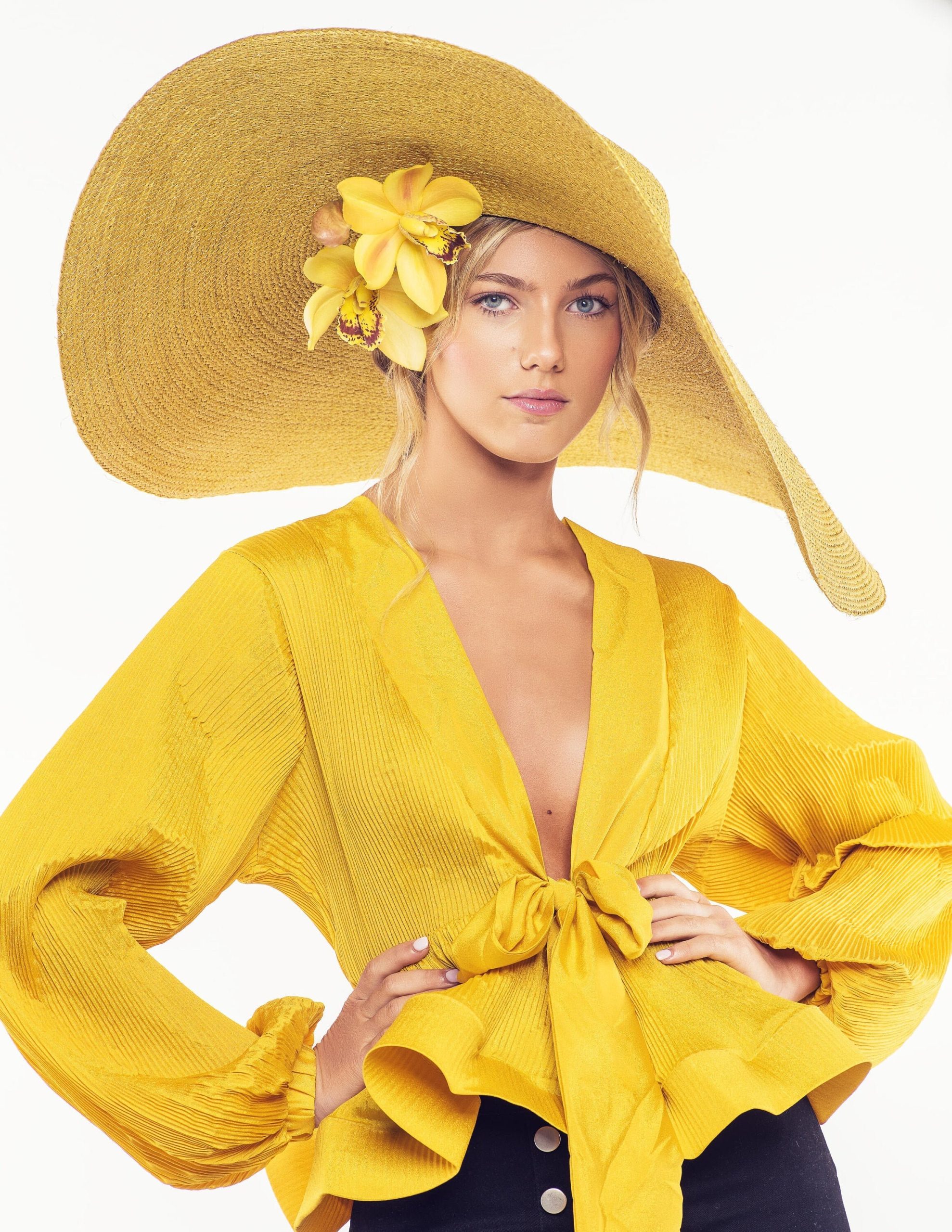 Ophelia Peplum Top - Yellow, Spring, Races, Flower, Blouse, Sleeves, Pleated, Pleat, Bow, Ribbon, Tie-Front