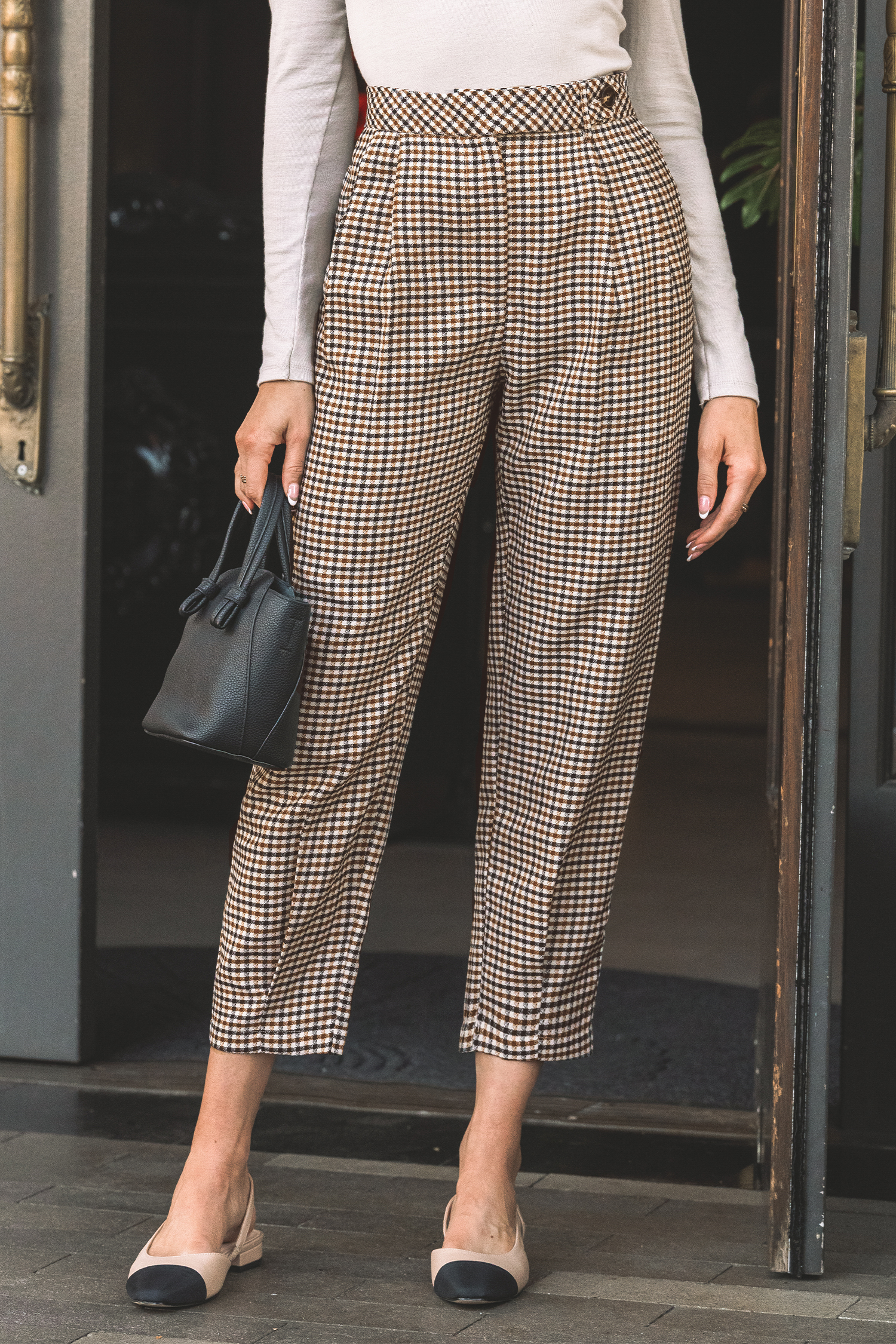 Orange Gingham Tapered Leg Cropped Trousers - L