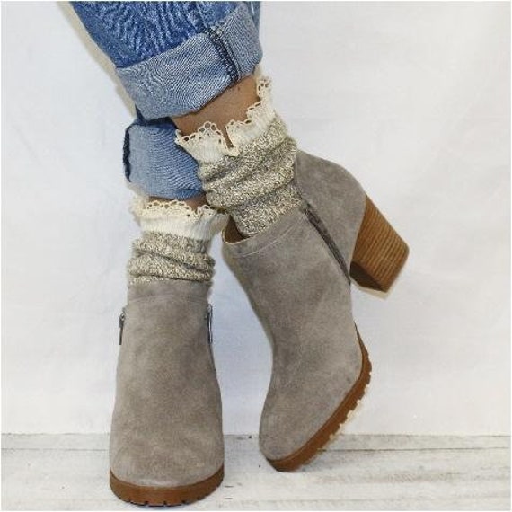 Organic Lace Boot Socks - Taupe Tan, USA Made, Soft, Eco Friendly Hosiery Women's, Sustainable Fashion, Cute For Ankle Boots Fall