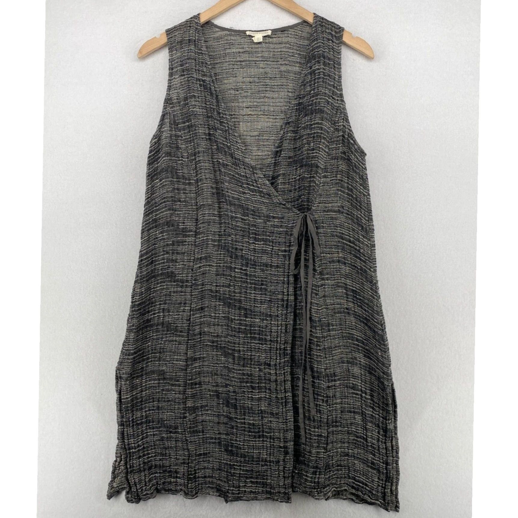 Organic Linen Gauze Strata Wrap Eileen Fisher Sleeveless M Tunic Top In Gray in White, Women's (Size Medium)