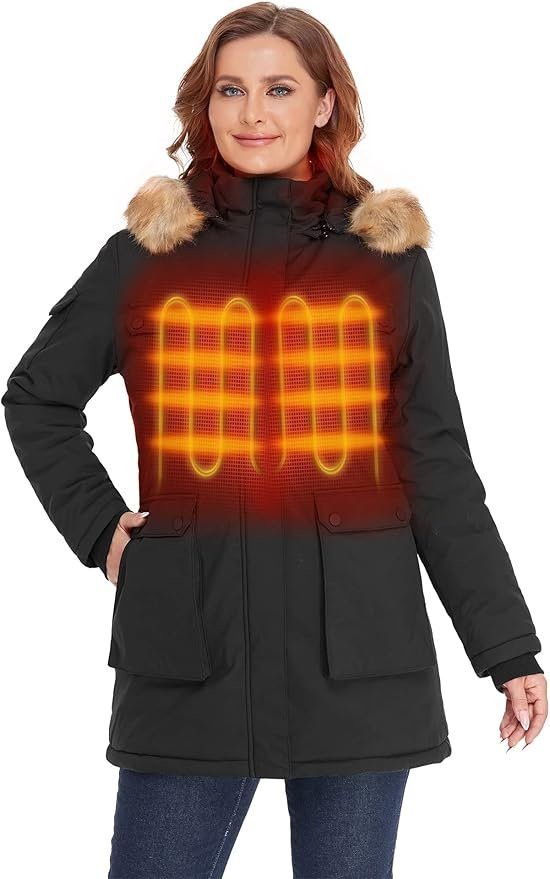 Ororo Women's Heated Parka Jacket Thermolite Insulation in Black (Size Small)