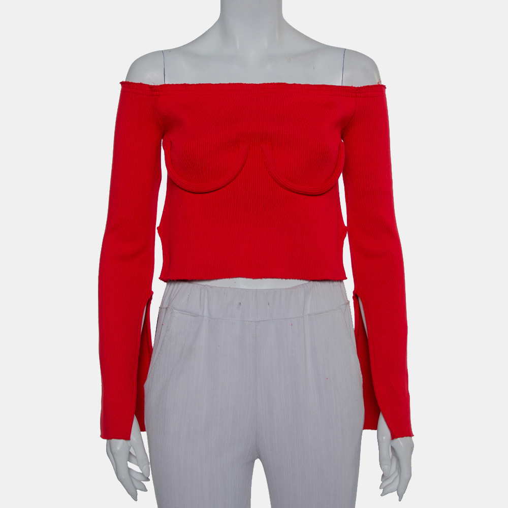 Orseund Iris Red Knit Off Shoulder Crop Top L