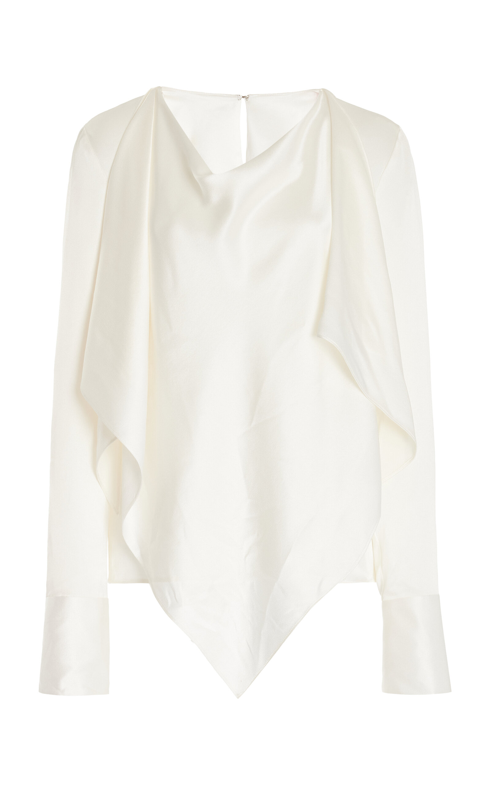 Oscar de la Renta - Long Sleeve Jewel Button Detail Silk Satin Blouse - Ivory - US 2 - Moda Operandi