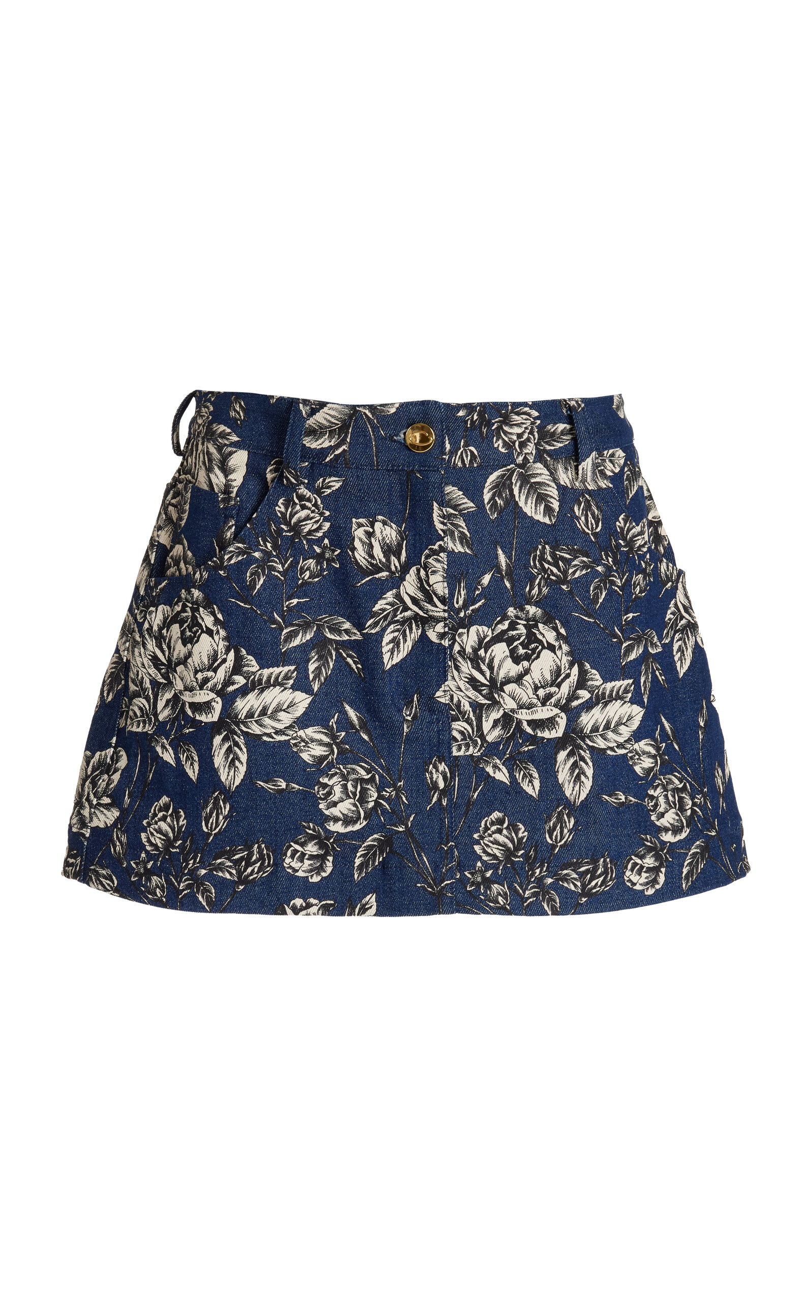 Oscar de la Renta - Printed Stretch-Denim Mini Skirt - Dark Wash - US 10 - Moda Operandi