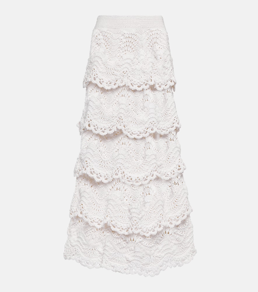 Oscar de la Renta Tiered crochet cotton midi skirt