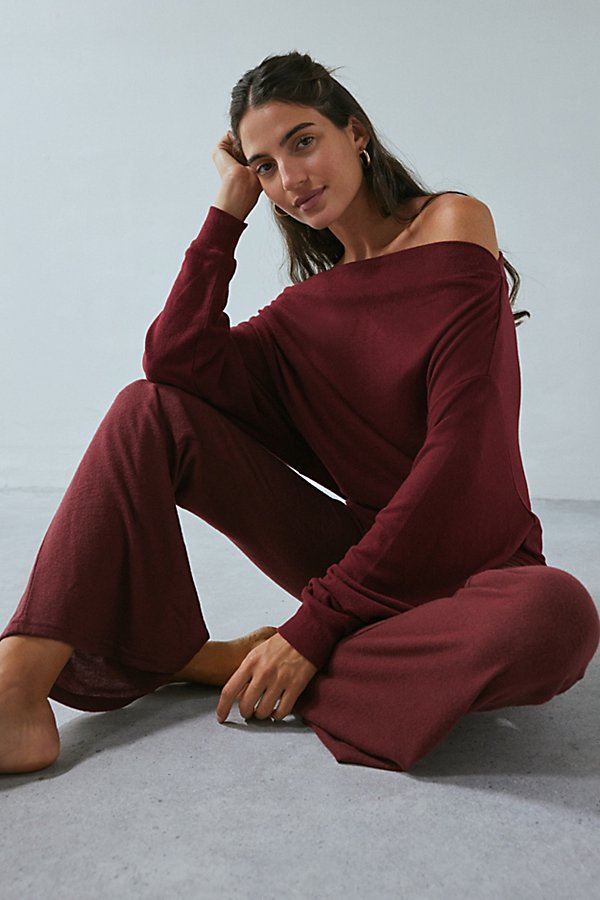 Out From Under Clarity Cozy Knit Off-The-Shoulder Top in Maroon, Women's at Urban Outfitters