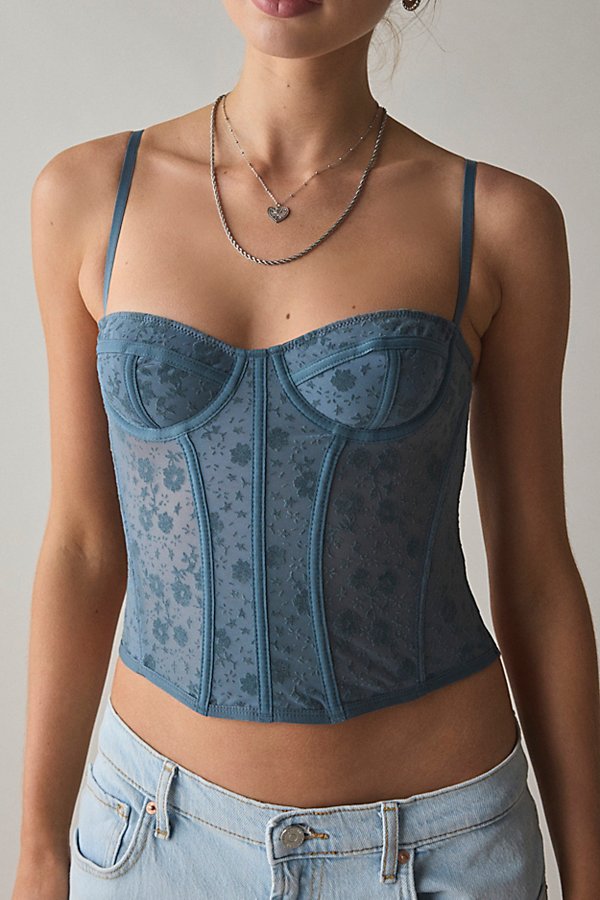 Out From Under Flocked Floral Corset Top in Blue, Women's at Urban Outfitters