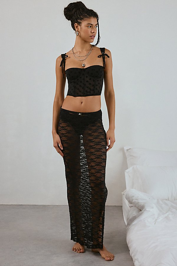 Out From Under Lovey Dovey Hearts Flocked Mesh Corset Top in Black Mesh Heart, Women's at Urban Outfitters