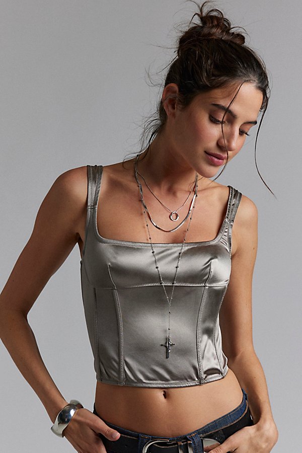 Out From Under Pillowtalk Satin Corset Top in Grey, Women's at Urban Outfitters