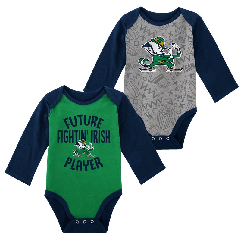 Outerstuff Newborn /Gray Notre Dame Fighting Irish 2-Pack Play Time Long Sleeve Bodysuit Set Green, 0-3 Months - NCAA Youth Apparel