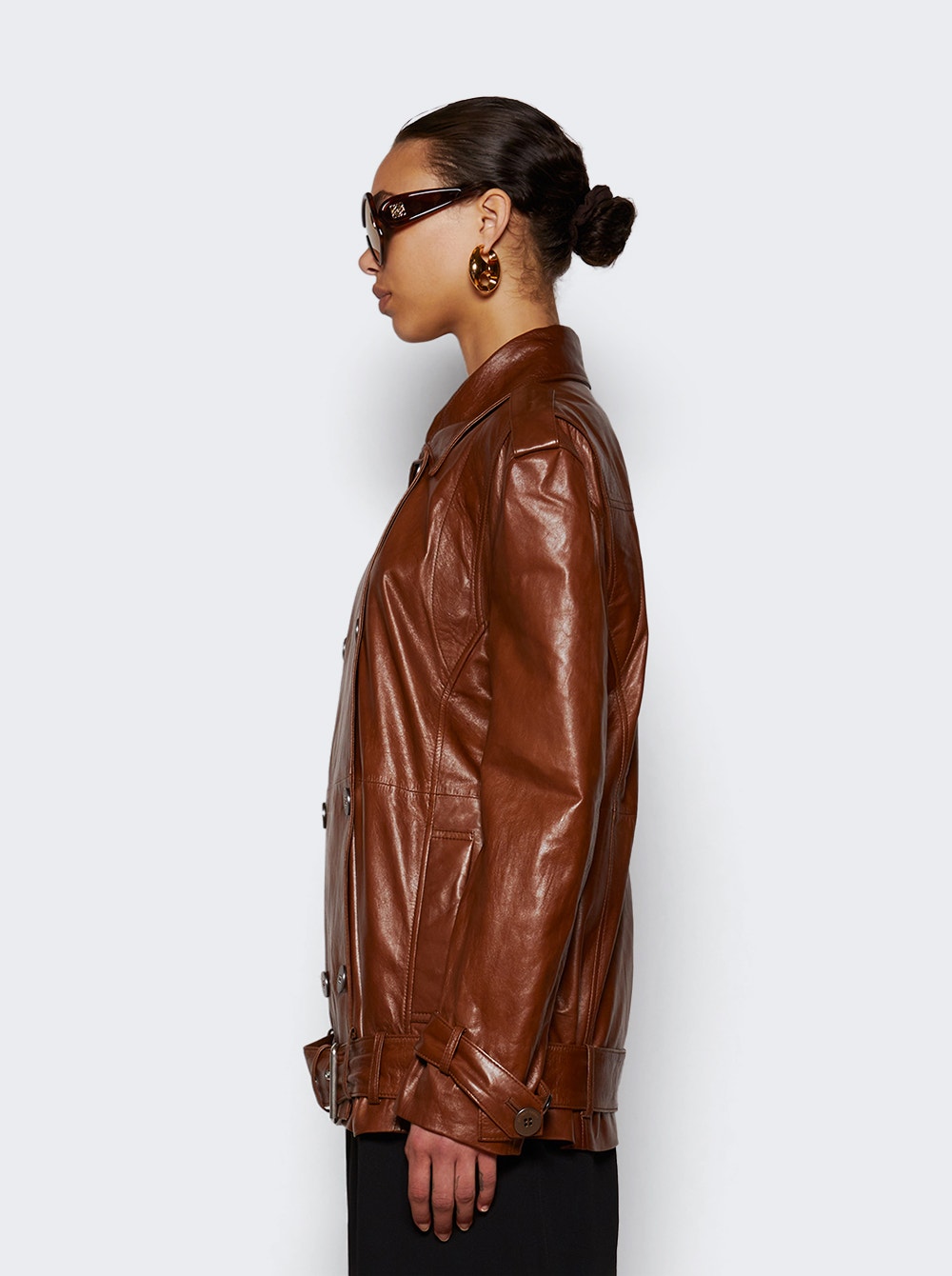 Oversize Leather Biker Jacket Rust