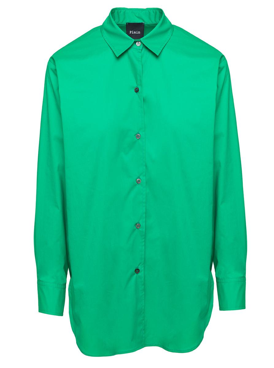 Oversize Popeline Shirt In Green Cotton Woman