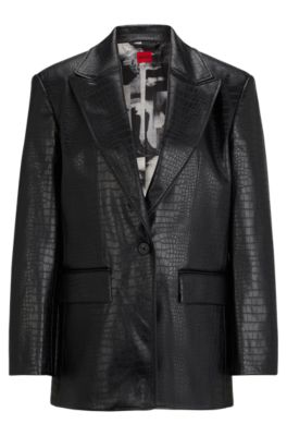 Oversize-fit jacket in faux leather with snake print- Black Women's Tailored Jackets size 4