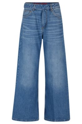 Oversize-fit wide-leg jeans in mid-blue denim- Blue Women's Jeans size 27/32