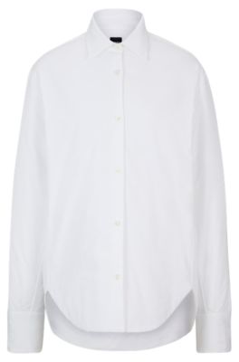 Oversize, padded cotton-poplin shirt jacket- White Women's Business Blouses size 4