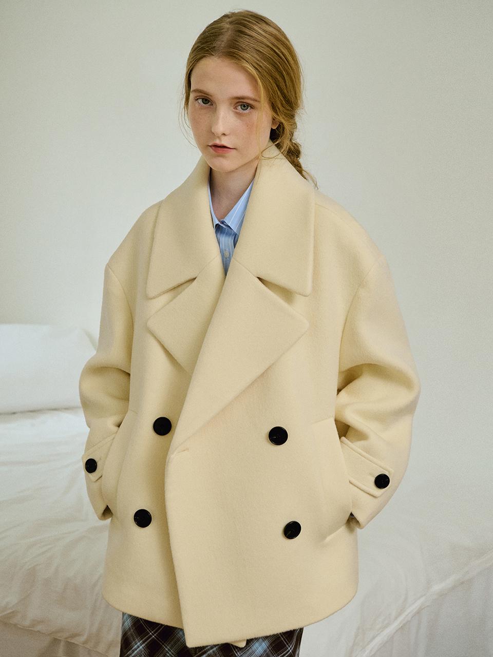 Oversized Double Wool Pea Coat - Butter Milk Doubl