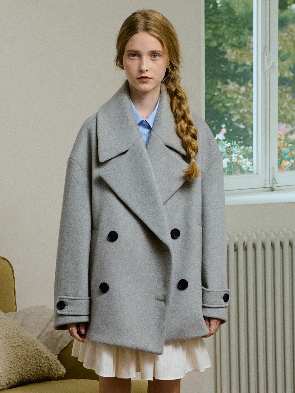 Oversized Double Wool Pea Coat - Melange Gray Doub