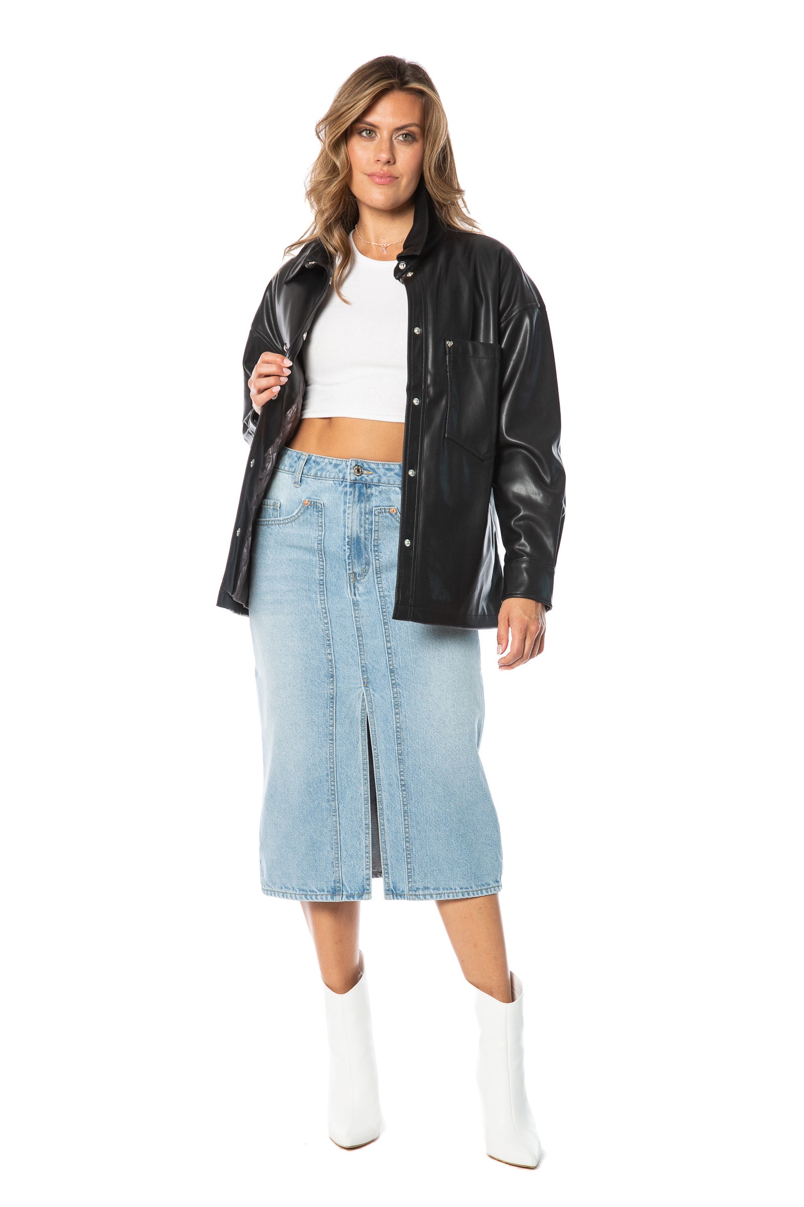 Oversized Faux Leather Shacket