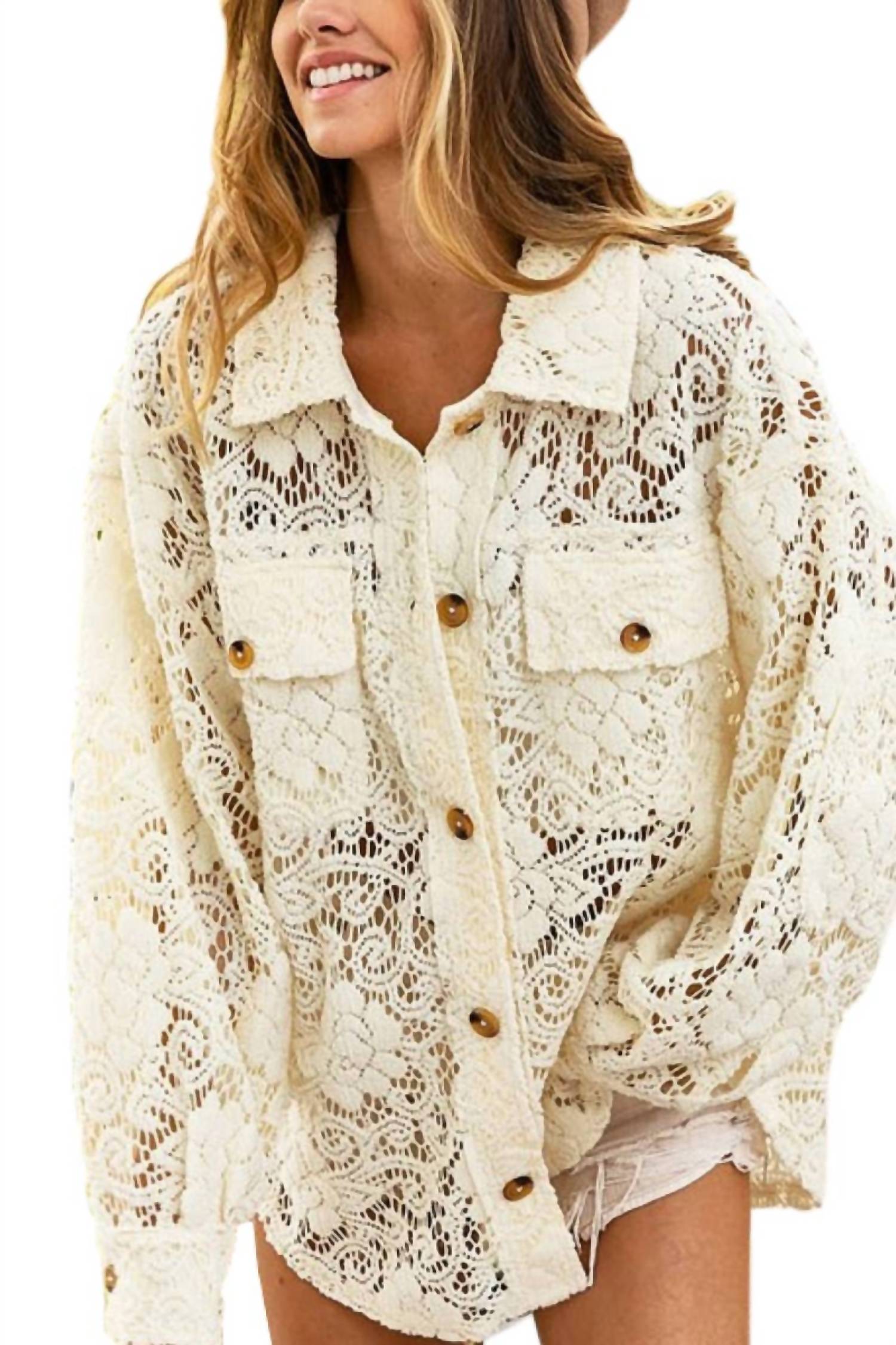 Oversized Lace Shacket In Natural