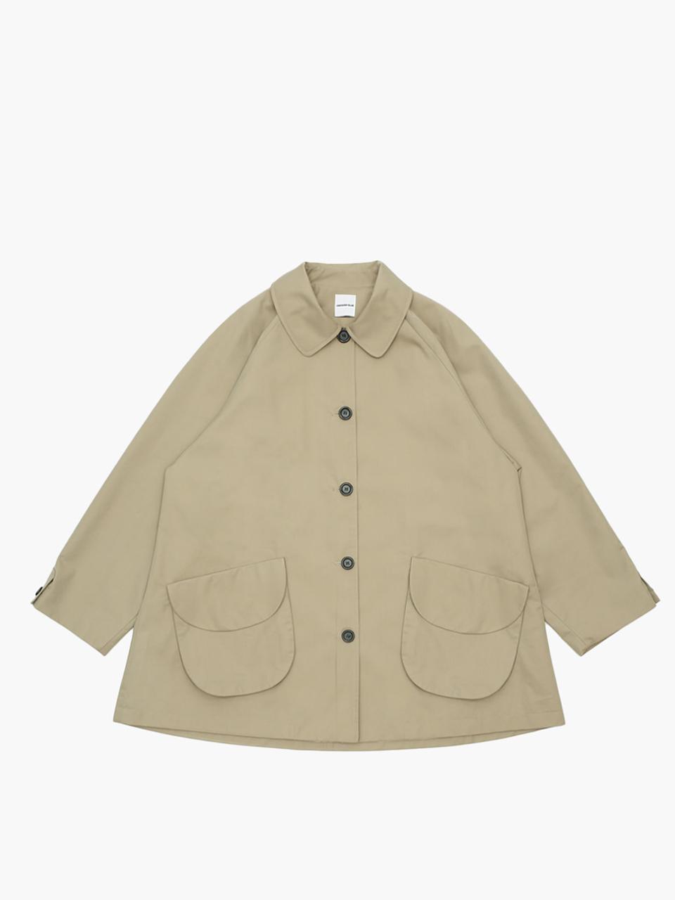 Oversized Round Collar A-line Trench Coat [Beige]